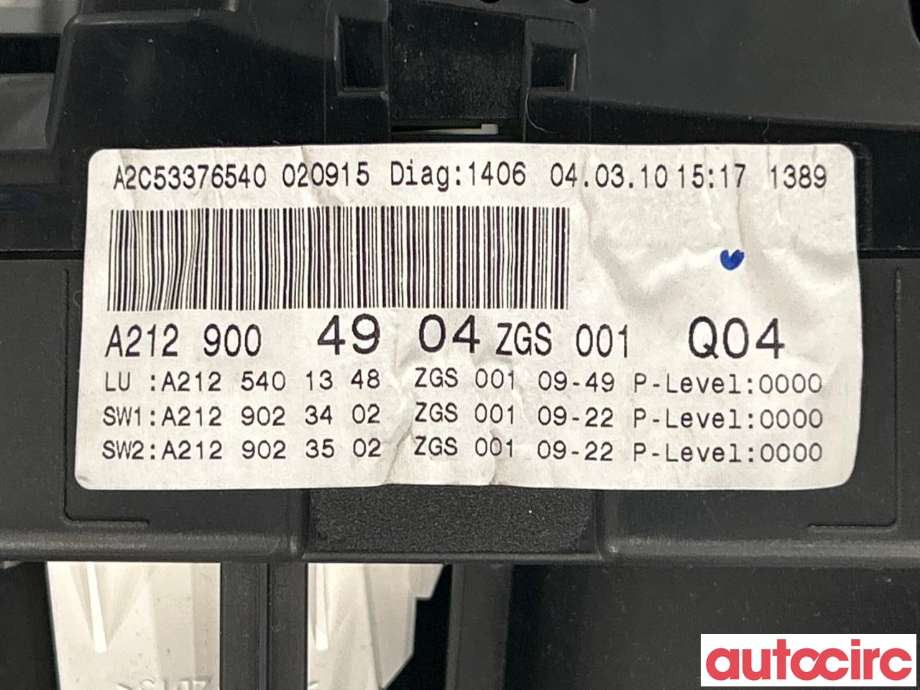 Instrumentpanel til Mercedes E-Klasse 2009-2013 (Fase 1) (W212) (W212) (MERCEDES|A2129003010|A2129004904)