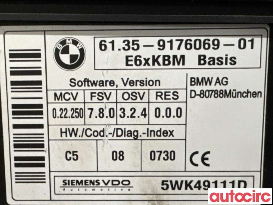 Styreenhet comfort (BCM) til BMW 5-Serie 2003-2010 (E60/E61) (E60/E61) (BMW|61359176069|5WK49111D|6135-9176069-01)