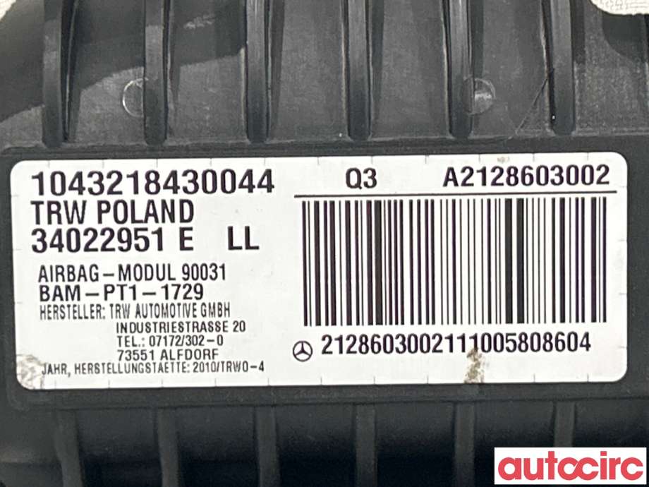 Airbag passasjer til Mercedes E-Klasse 2009-2013 (Fase 1) (W212) (W212) (MERCEDES|A2128603002)