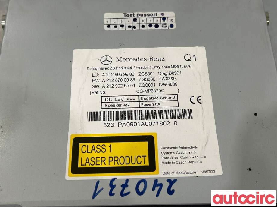 Bilstereo til Mercedes E-Klasse 2009-2013 (Fase 1) (W212) (W212) (MERCEDES|A2129004910|A2129069900)