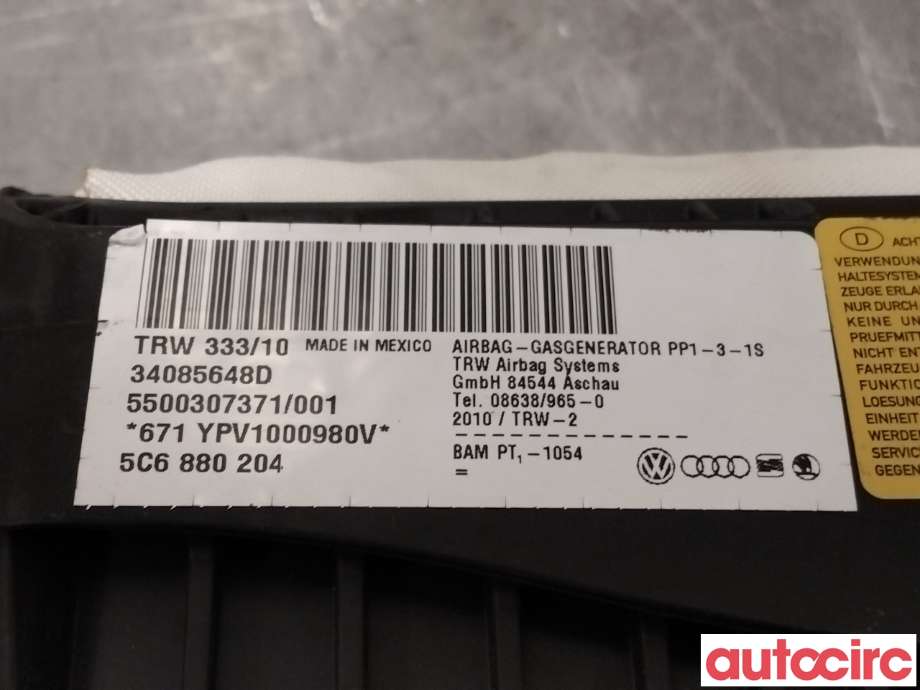 Airbag passasjer til VW Jetta 2011-->>  (VOLKSWAGEN|5C6880204F|34085648D|5C6880204)