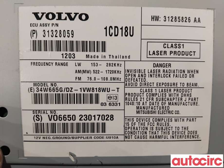Bilstereo til Volvo V50 2007-2012 (Fase 2)  (VOLVO|36050926|DZ-1VW818WU-T|31285826)