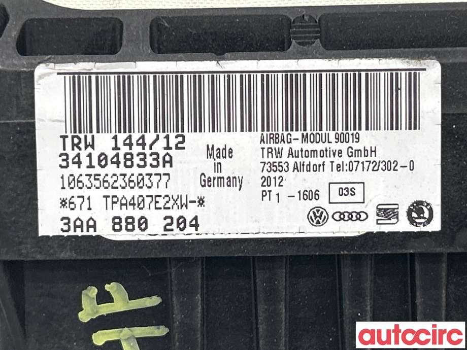 Airbag passasjer til VW Passat 2011-2015 (B7) (B7) (VOLKSWAGEN|3AA880204B|3AA880204)