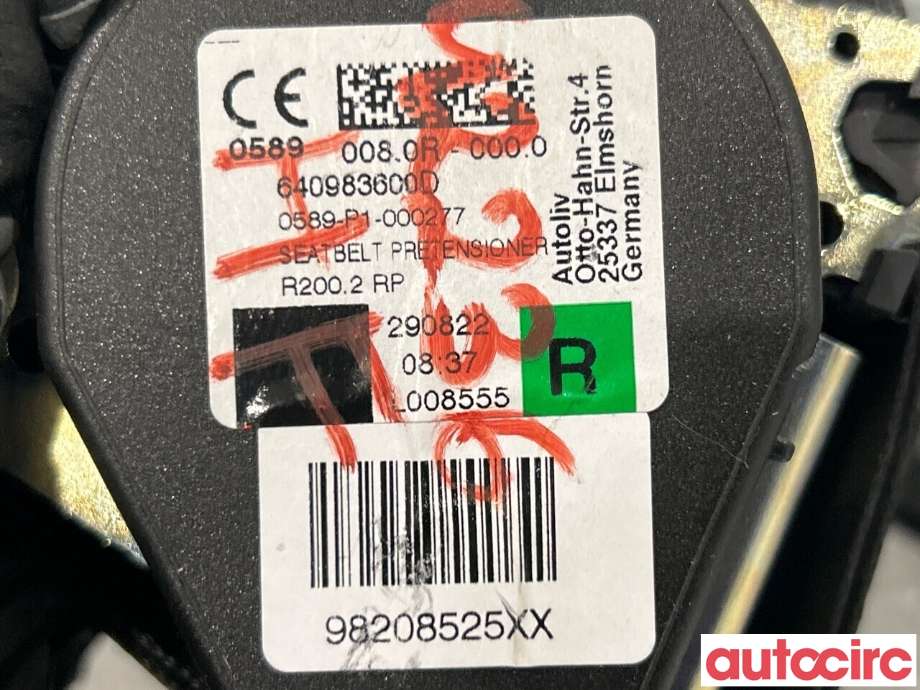 Sikkerhetsbelte foran høyre til Peugeot 208 2019-->> (Type II)  (PEUGEOT|98208525XX)