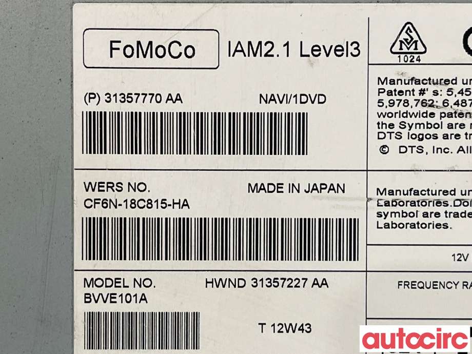 Bilstereo til Volvo V60 2010-2013 (Type I, Fase 1) (VOLVO|36010377|31357227)