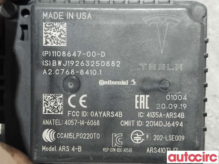 Sensor radar til Tesla Model 3 2018-2023 (Fase 1)  (TESLA|1108647-00-D|A2C768-84101)