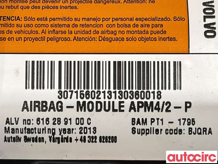 Airbag passasjer til Volvo V60 2010-2013 (Type I, Fase 1)  (VOLVO|30715602)