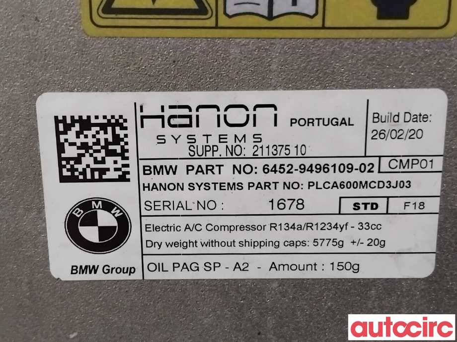 Aircondition kompressor til BMW X1 2015-2022 (F48) (F48) (BMW|64529496106|PLCA600MCD3J03|6452-9496109)