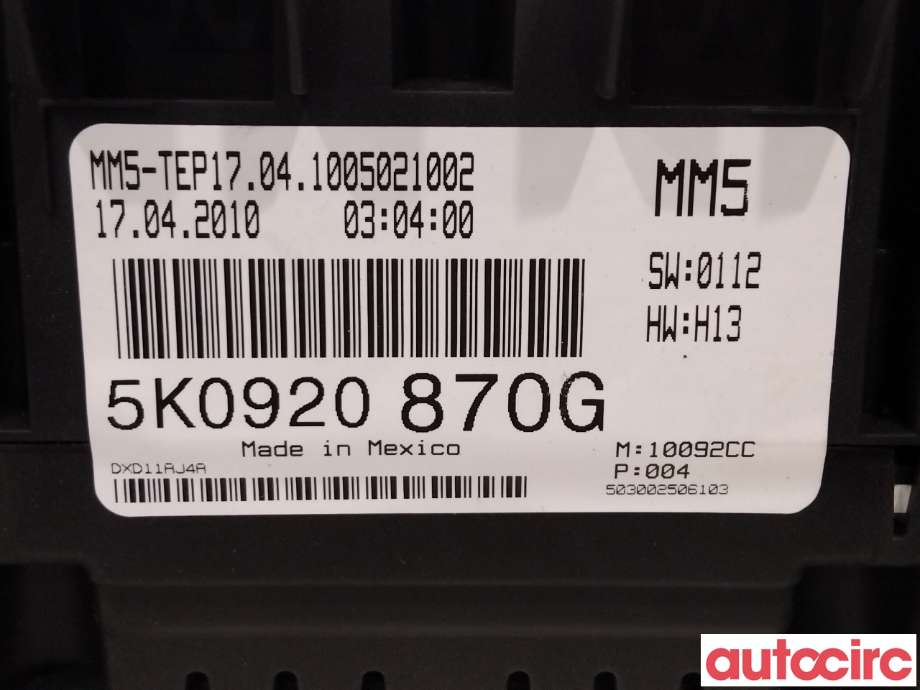 Instrumentpanel til VW Golf VI 2008-2012 (VOLKSWAGEN|5K0920870GX|5K0920870G)