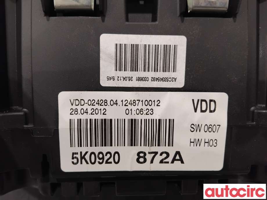 Instrumentpanel til VW Golf VI 2008-2012  (VOLKSWAGEN|5K0920872AX|A2C53428879|5K0920872A)