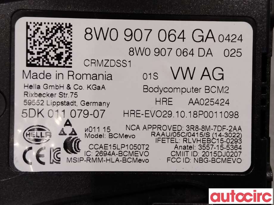 Styreenhet comfort (BCM) til Audi A4 2020-->> (Type V, Fase 2) (B9) (B9) (AUDI|8W0907064GH|8W1907064DH)