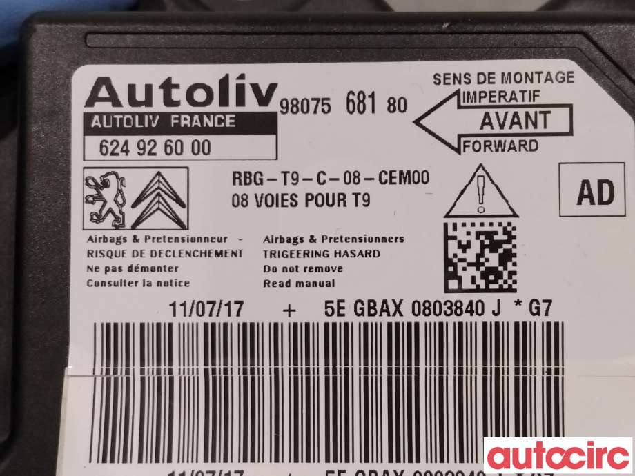 Airbag elektronikk til Peugeot 308 2013-2021 (Type II)  (PEUGEOT|9807568180)