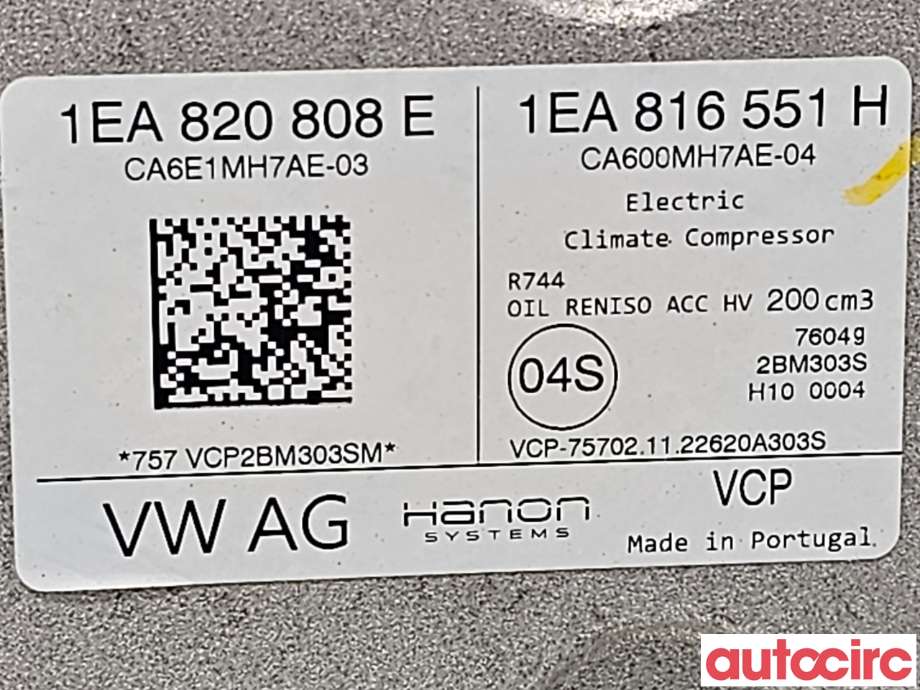 Aircondition kompressor til Audi Q4 e-tron 2021-->> (AUDI|1EA820808E|1EA816551H)