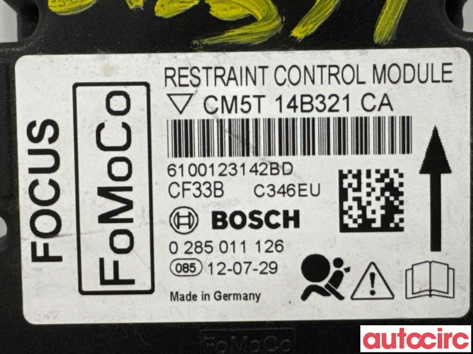 Airbag elektronikk til Ford Focus 2011-2014 (Type III, Fase 1)  (FORD|1767129|0285011126|CM5T14B321CA)