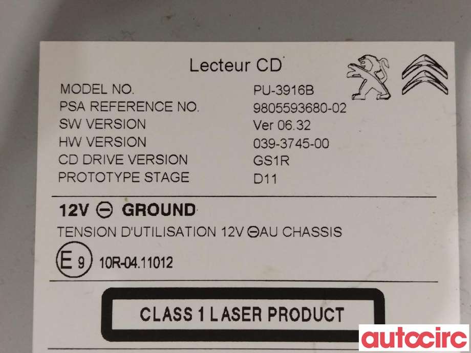 Bilstereo CD-veksler til Citroën C4 2011-2017 (Type II)  (CITROEN|1613502180|9805593680)