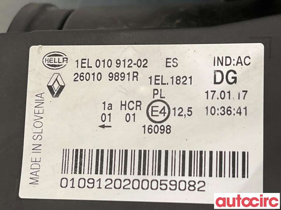 Frontlykt høyre halogen til Renault Zoe 2013-2019 (Fase 1)  (RENAULT|260108268R|1EL010912-02|260109891R)