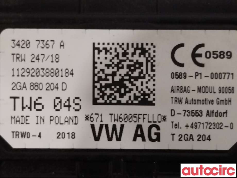 Airbag passasjer til VW T-Roc 2017-->>  (VOLKSWAGEN|2GA880204D)