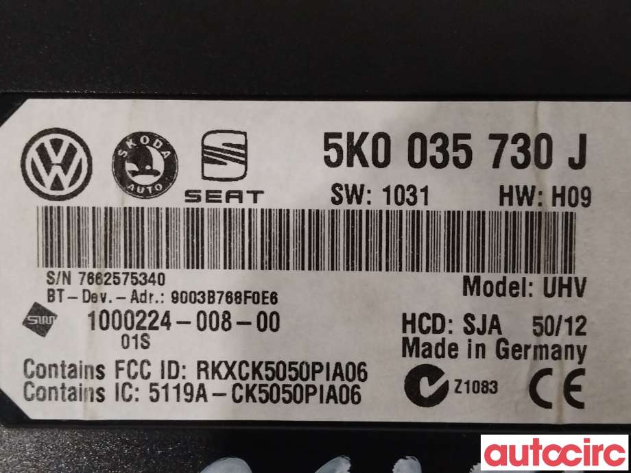 Styreenhet bluetooth til VW Transporter / Caravelle 2009-2015 (Fase 2) (T5) (T5) (VOLKSWAGEN|5K0035730C|5K0035730J)