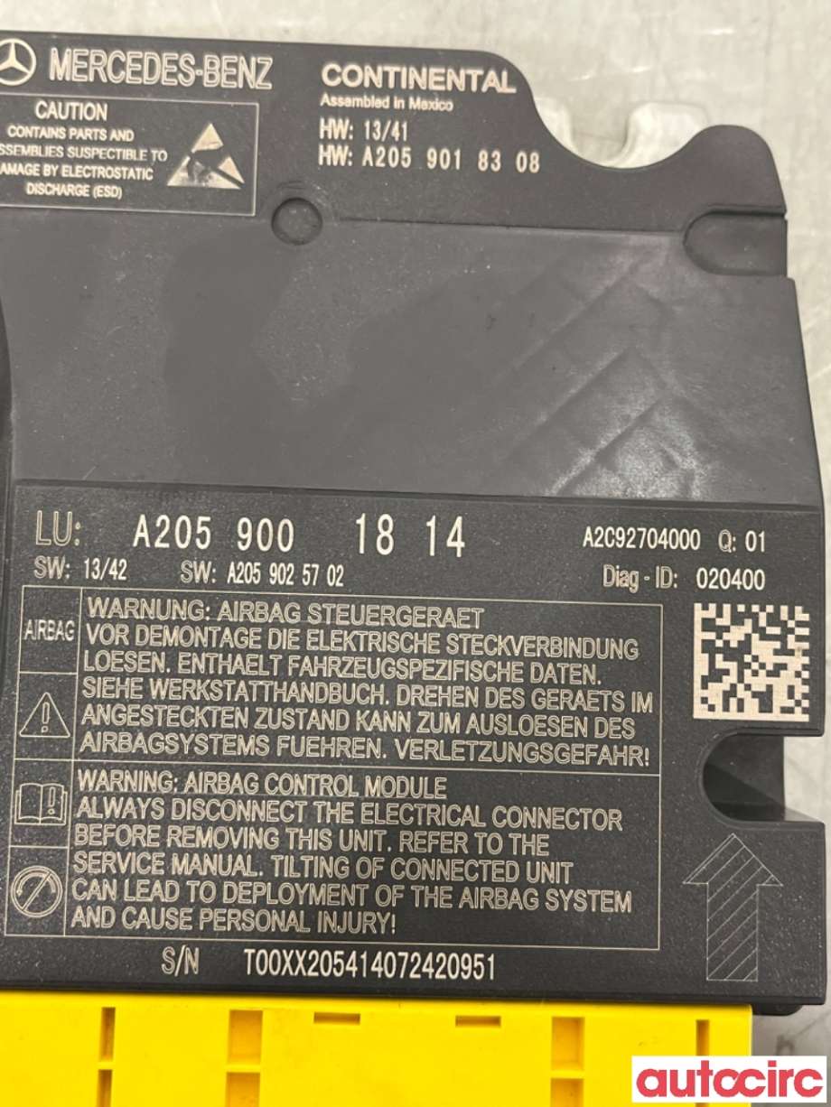 Airbag elektronikk til Mercedes C-Klasse 2014-2018 (Fase 1) (W205) (W205) (MERCEDES|A2059009427||A2059001814)