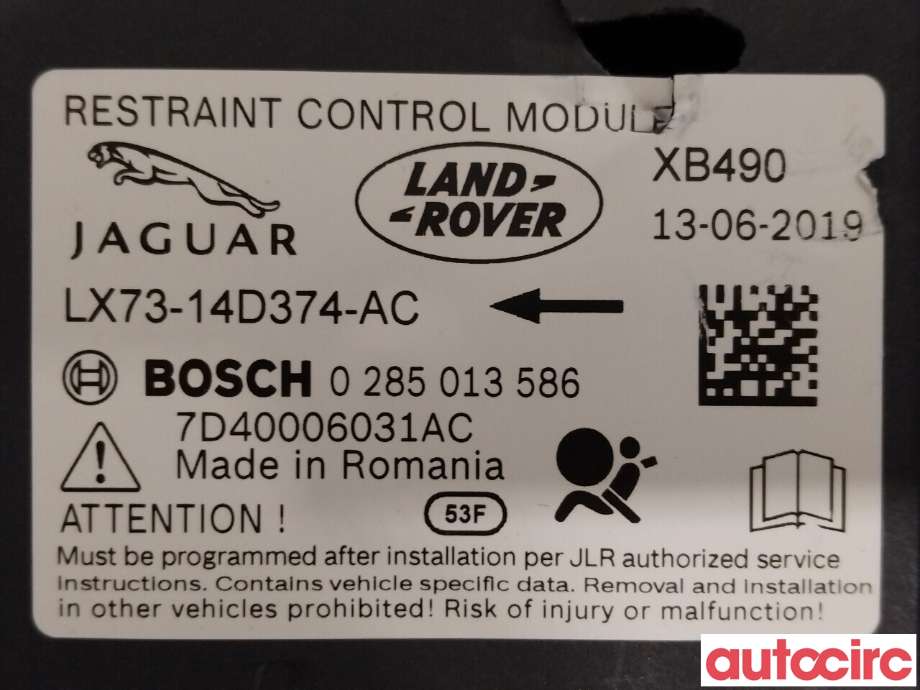 Airbag elektronikk til Jaguar I-PACE 2018-->>  (JAGUAR|LX7314D374AC)