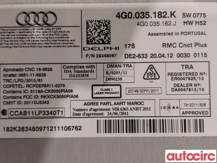 Bilstereo diverse til Audi A6 2011-2014 (Type IV, Fase 1) (C7) (C7) (AUDI|4G0035182L|4G0035182K)