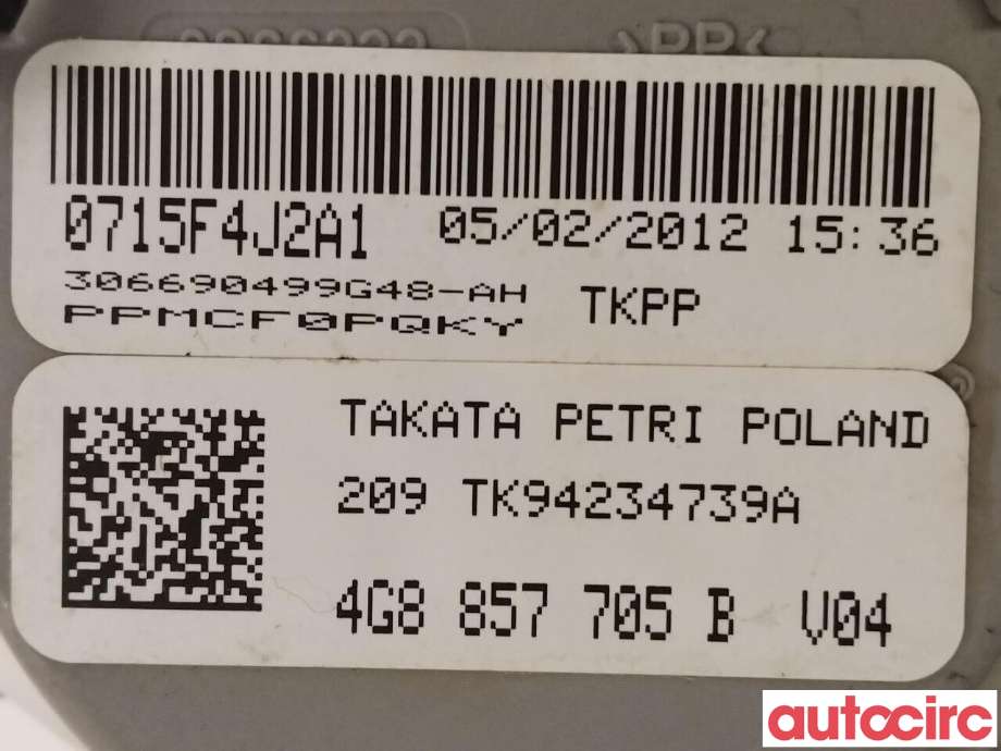 Sikkerhetsbelte foran venstre til Audi A6 2011-2014 (Type IV, Fase 1) (C7) (C7) (AUDI|4G8857705B)