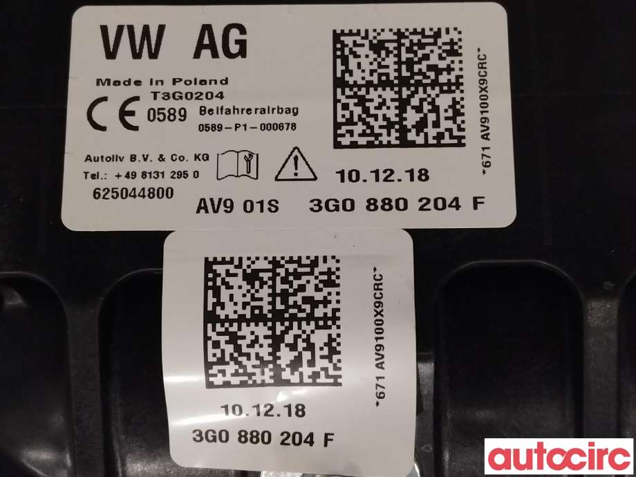 Airbag passasjer til VW Passat 2015-2019 (Fase 1) (B8) (B8) (VOLKSWAGEN|3G0880204F)