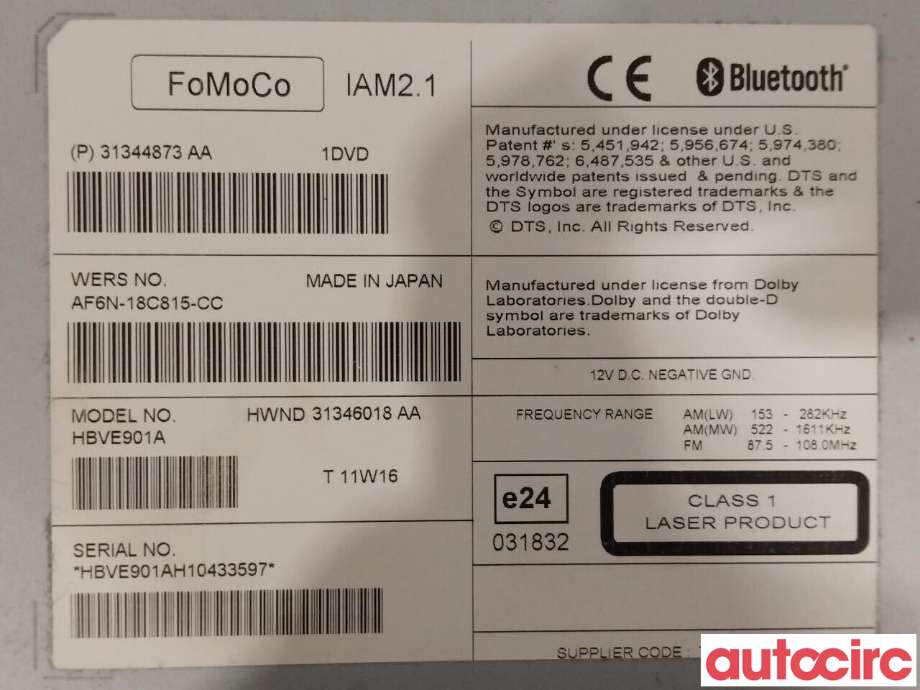 Bilstereo til Volvo V60 2010-2013 (Type I, Fase 1)  (VOLVO|36050580|31346018AA)