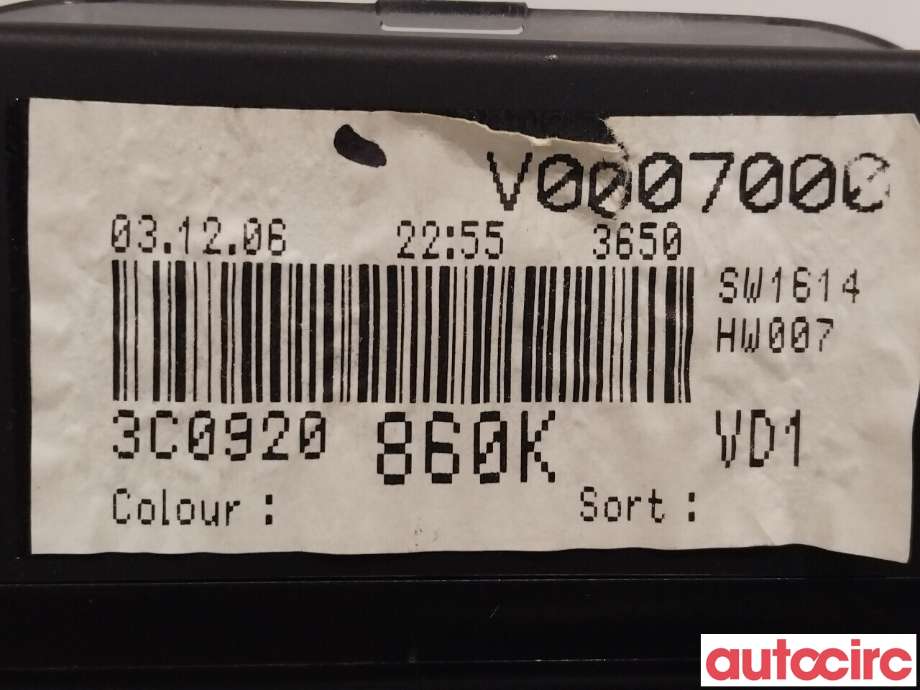 Instrumentpanel til VW Passat 2005-2010 (B6) (B6) (VOLKSWAGEN|3C0920860K)