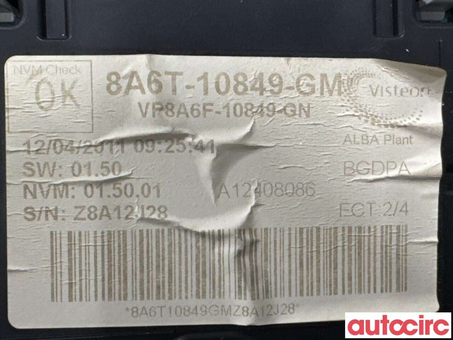 Instrumentpanel til Ford Fiesta 2008-2012 (Type VI, Fase 1)  (FORD|1786854|VP8A6F-10849-GN|8A6T-10849-GM)