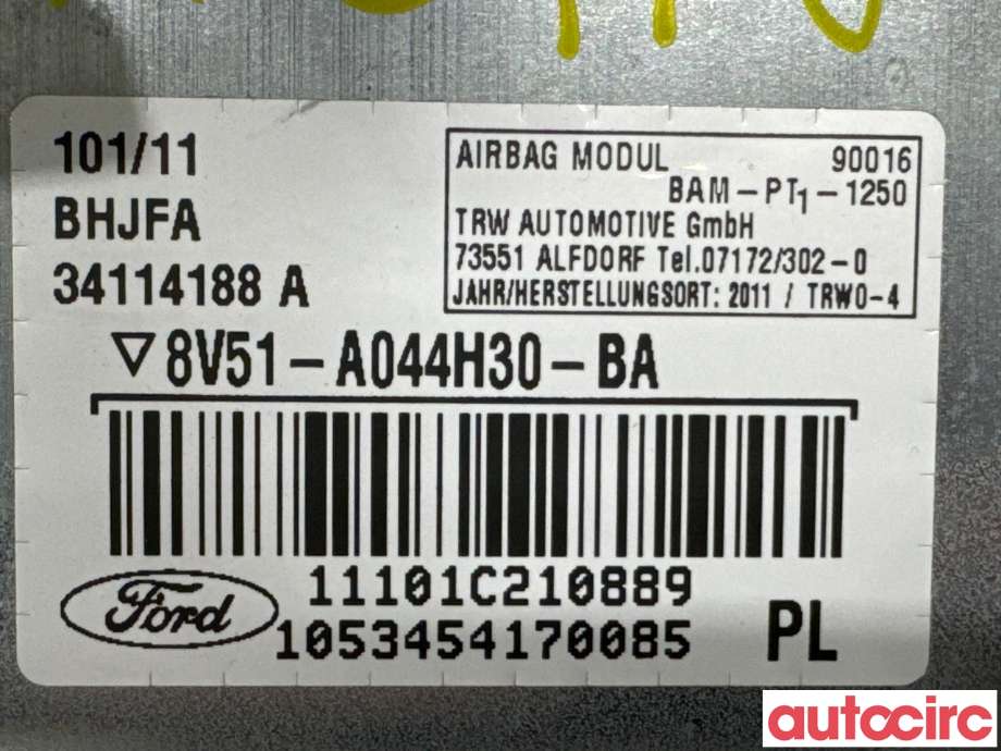 Airbag passasjer til Ford Fiesta 2008-2012 (Type VI, Fase 1) (FORD|1711931|34114188A|8V51-A044H30-BA)