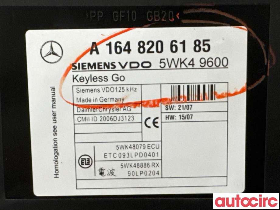 Styreenhet nøkkelfri/keyless til Mercedes ML 2005-2011 (W164) (W164) (MERCEDES|A1648206185|5WK49600)