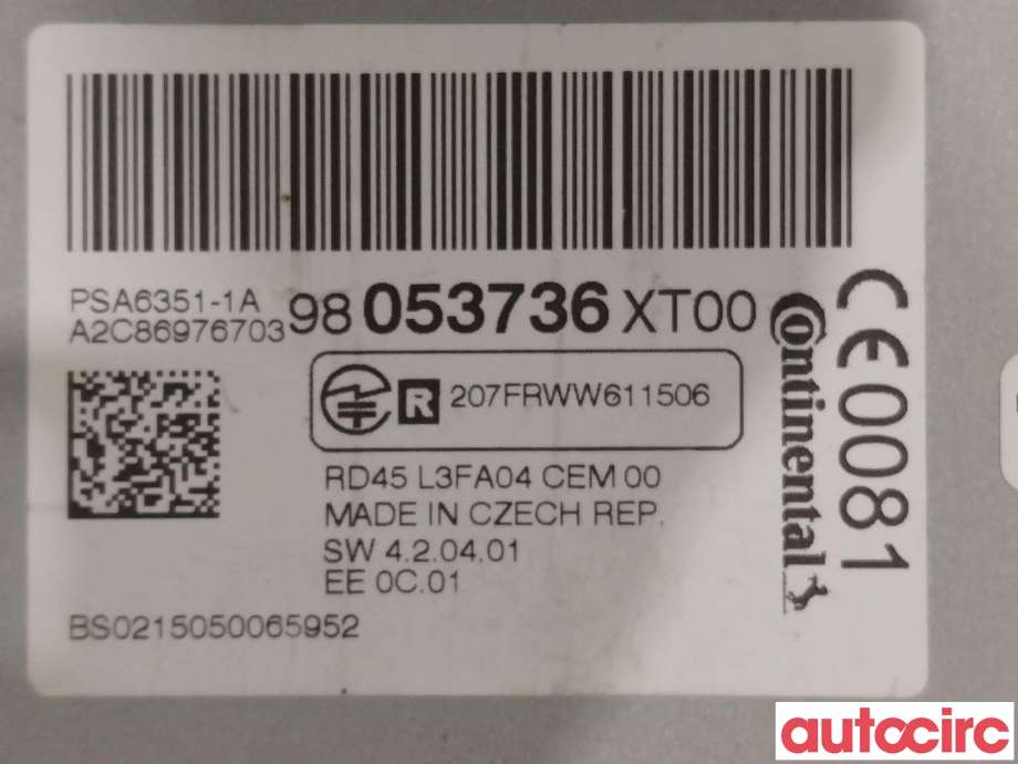 Bilstereo til Citroën Berlingo 2015-2019 (Type II, Fase 2) (CITROEN|1612888580|98053736XT00)