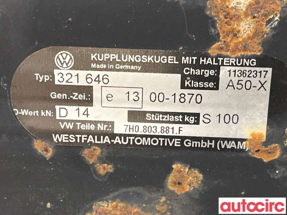 Hengerfeste til VW Transporter / Caravelle 2015-2019 (T6) (T6) (VOLKSWAGEN|7H0092101B|321646|7H0803881F)