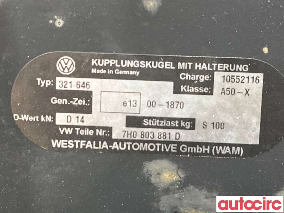 Hengerfeste til VW Transporter / Caravelle 2009-2015 (Fase 2) (T5) (T5) (VOLKSWAGEN|7H0092101B|321646|7H0803881D)