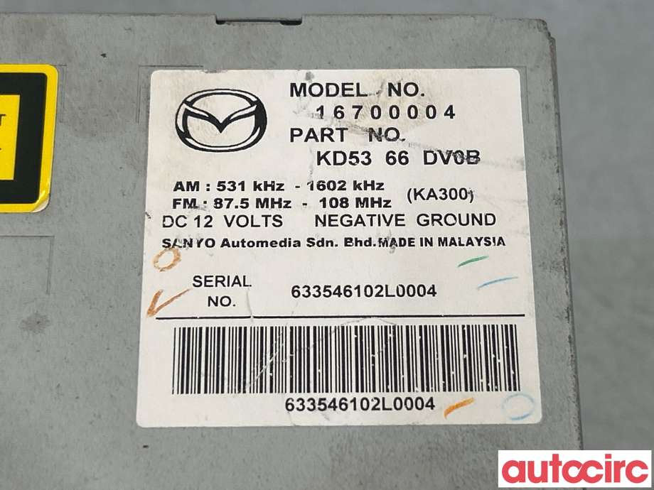 Bilstereo til Mazda CX-5 2012-2017 (Type I)  (MAZDA|KD5366DV0B)