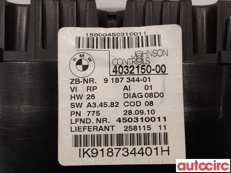 Instrumentpanel til BMW 3-Serie 2005-2011 (E90/E91/E92/E93) (E90/E91/E92/E93) (BMW|62109316127|IK918734401H|9187344-01)