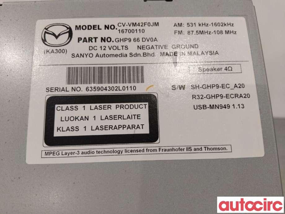 Bilstereo til Mazda CX-5 2012-2017 (Type I)  (MAZDA|GHP966DV0C|CV-VM42F0JM|GHP966DV0A)