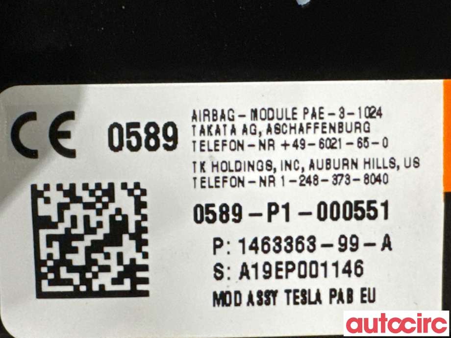 Airbag passasjer til Tesla Model S 2013-2016 (Fase 1) (TESLA|1022507-00-A||1463363-99-A)