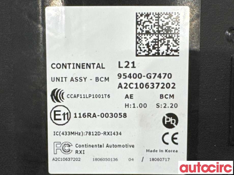 Styreenhet comfort (BCM) til Hyundai Ioniq Electric 2016-2019 (Fase 1) (HYUNDAI|95400G7470|A2C10637202|95400-G7470)