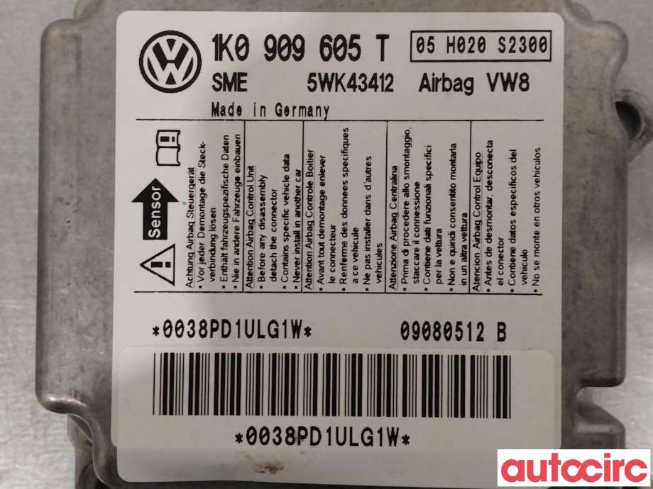 Airbag elektronikk til VW Golf, Plus/Cross 2005-2009 (Fase 1) (VOLKSWAGEN|1K0909605T)