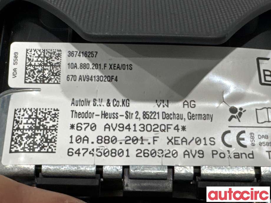 Airbag rattpute til VW ID.3 2020-->>  (VOLKSWAGEN|10A880201F|647450801|10A880201G)