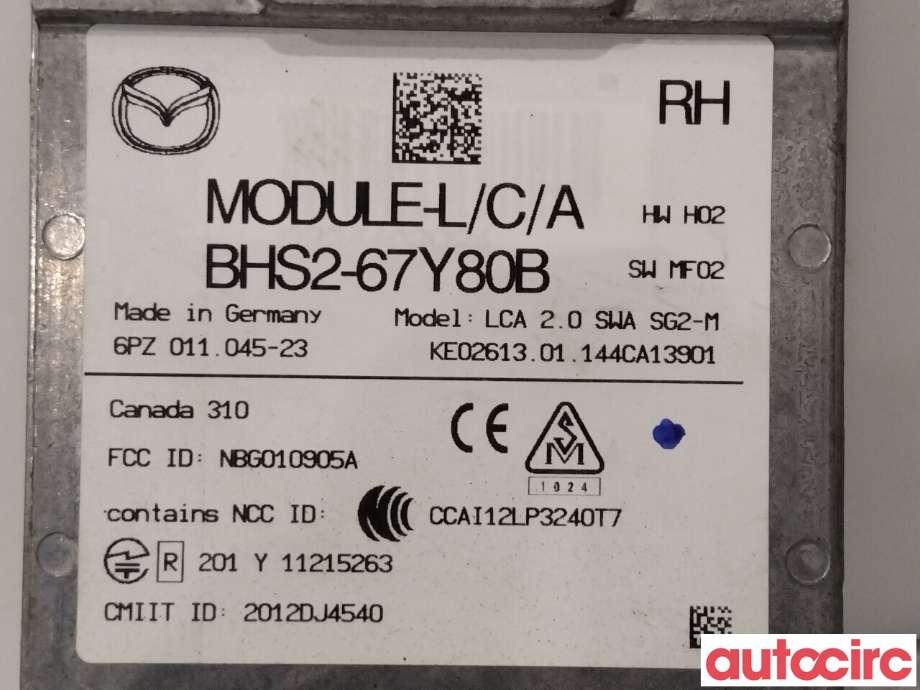 Sensor radar til Mazda 3 2013-2016 (Type III, Fase 1)  (MAZDA|BHS2-67-Y80F|6PZ011045-23|BHS2-67Y80B)