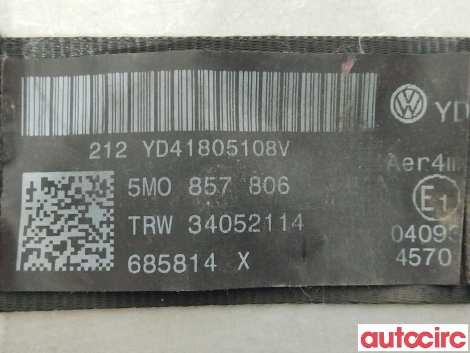 Sikkerhetsbelte bak høyre til VW Golf, Plus/Cross 2005-2009 (Fase 1) (VOLKSWAGEN|5M0857806)