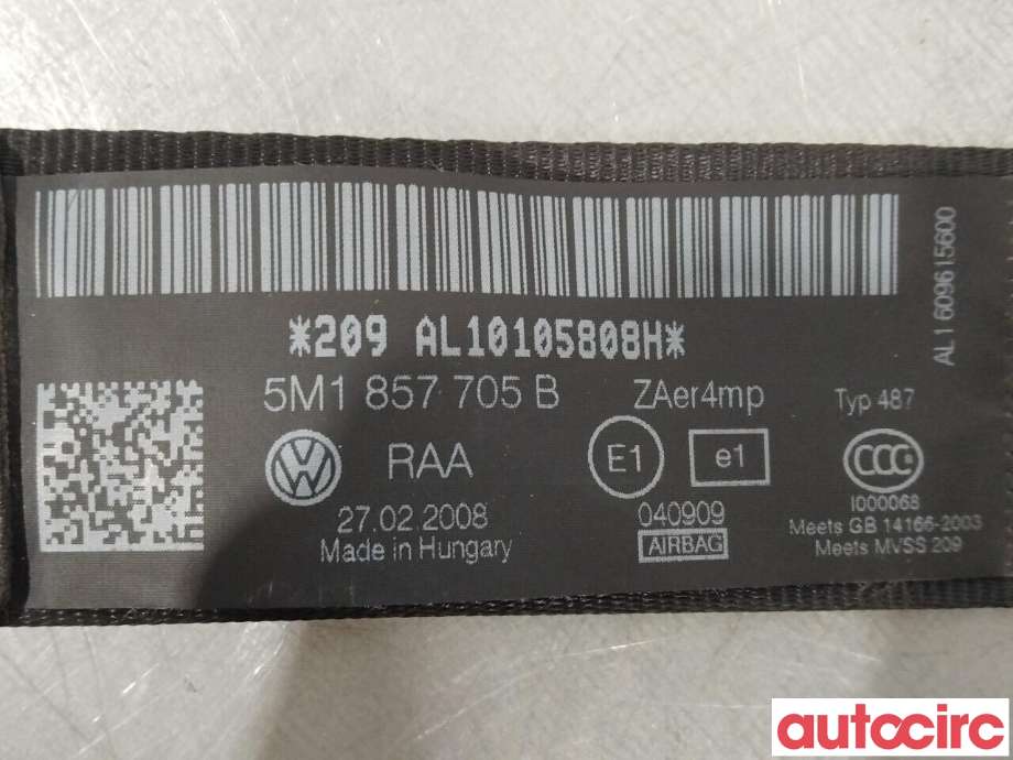 Sikkerhetsbelte foran venstre til VW Golf, Plus/Cross 2005-2009 (Fase 1)  (VOLKSWAGEN|5M1857705D|5M1857705B)