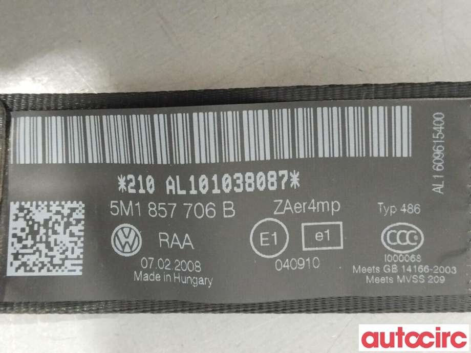 Sikkerhetsbelte foran høyre til VW Golf, Plus/Cross 2005-2009 (Fase 1)  (VOLKSWAGEN|5M1857706D|5M1857706B)
