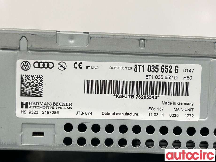 Bilstereo navigasjon til Audi A4 2007-2014 (Type IV) (B8) (B8) (AUDI|8T1035652HX|HS9323|8T1035652G)