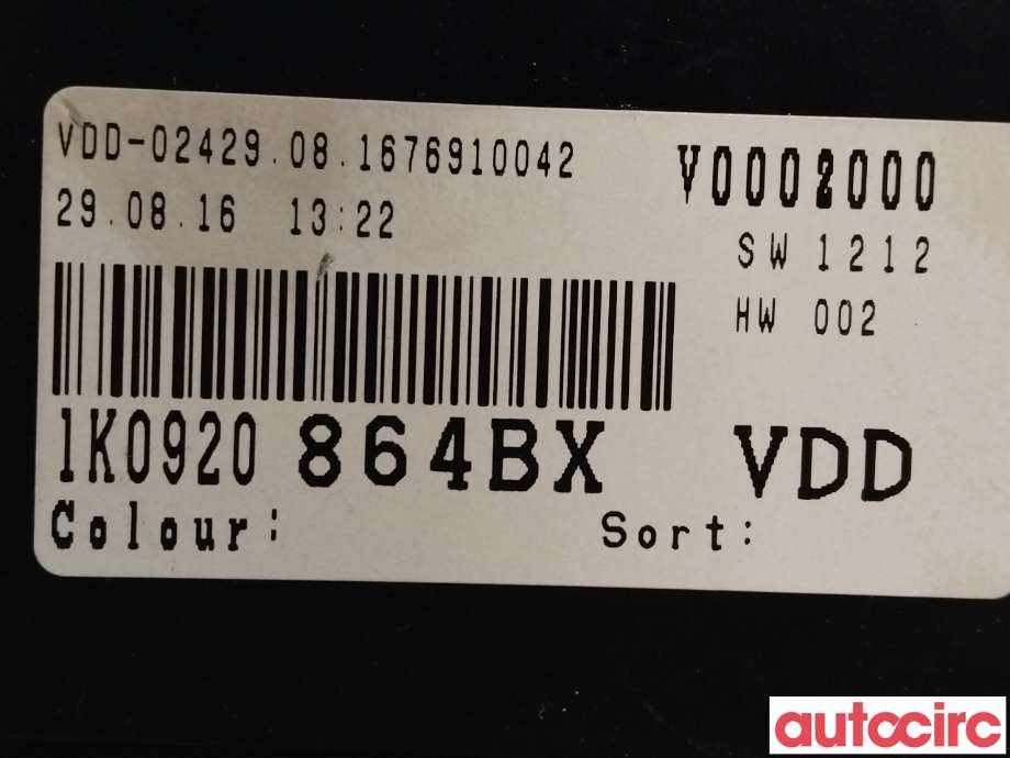 Instrumentpanel til VW Golf, Plus/Cross 2005-2009 (Fase 1)  (VOLKSWAGEN|1K0920864BX)
