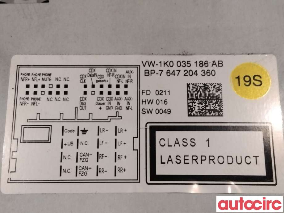Bilstereo til VW Golf VI 2008-2012  (VOLKSWAGEN|1K0057187BX|7647204360|1K0035186AB)