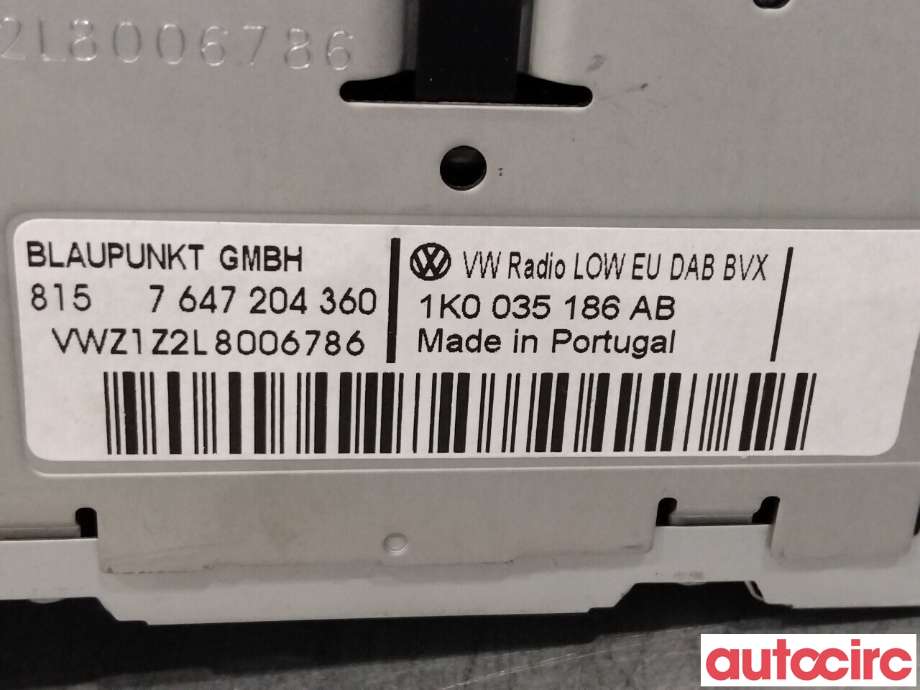 Bilstereo til VW Golf VI 2008-2012  (VOLKSWAGEN|1K0057187BX|7647204360|1K0035186AB)